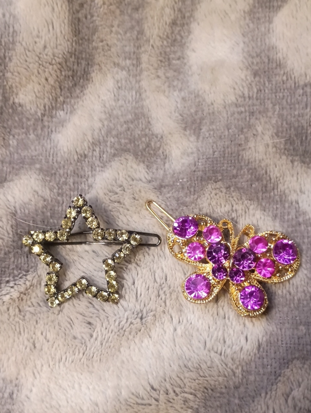 Elegant Purple Rhinestone Butterfly Brooch & Clear Star Pin Set